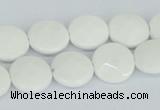 CAA01 15.5 inches 14mm faceted coin white agate gemstone beads