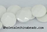 CAA02 15.5 inches 18mm faceted coin white agate gemstone beads