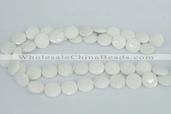 CAA02 15.5 inches 18mm faceted coin white agate gemstone beads