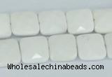 CAA04 15.5 inches 10*10mm faceted square white agate gemstone beads