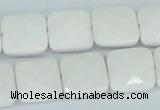 CAA05 15.5 inches 14*14mm faceted square white agate gemstone beads