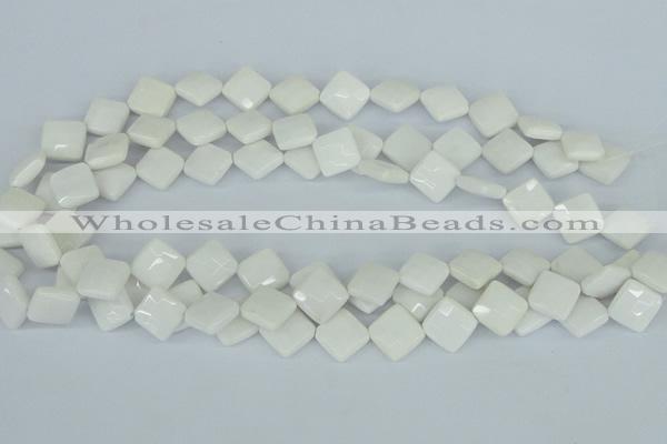 CAA09 15.5 inches 12*12mm faceted diamond white agate gemstone beads