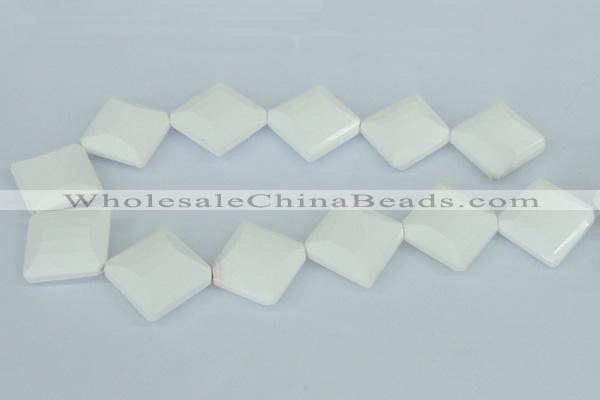 CAA11 15.5 inches 25*25mm faceted diamond white agate gemstone beads