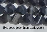 CAA1243 15.5 inches 8mm faceted nuggets matte black line agate beads