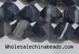 CAA1244 15.5 inches 10mm faceted nuggets matte black line agate beads