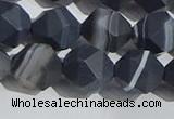 CAA1245 15.5 inches 12mm faceted nuggets matte black line agate beads