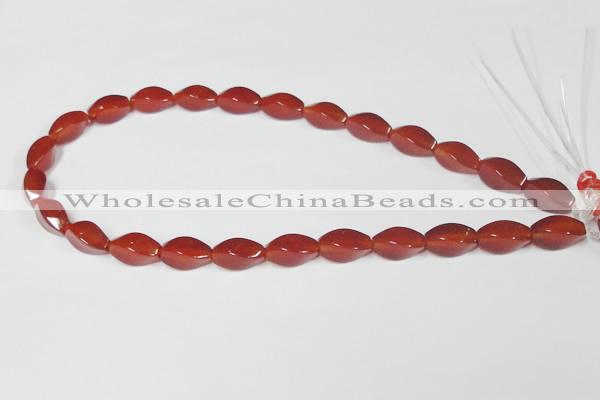 CAA129 15.5 inches 8*16mm twisted rice red agate gemstone beads