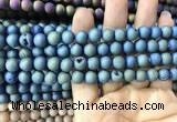 CAA1297 15.5 inches 8mm round matte plated druzy agate beads