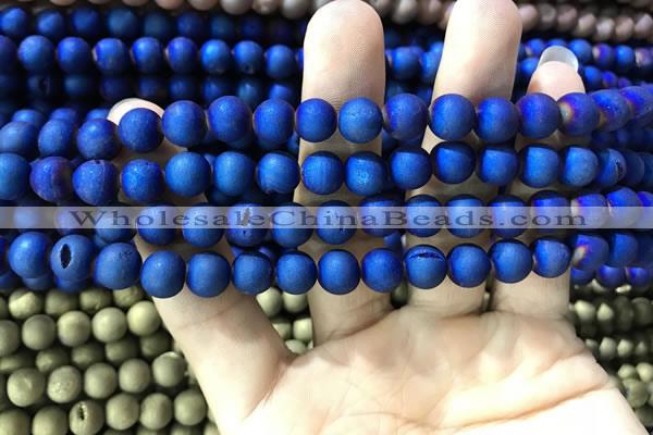 CAA1299 15.5 inches 8mm round matte plated druzy agate beads