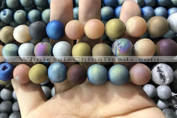 CAA1382 15.5 inches 16mm round matte plated druzy agate beads