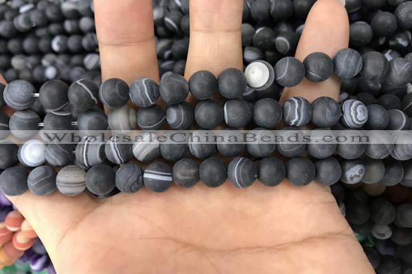 CAA1486 15.5 inches 8mm round matte banded agate beads wholesale