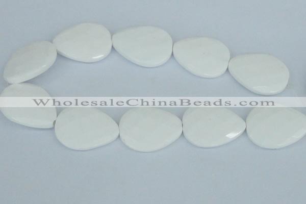 CAA15 15.5 inches 30*40mm faceted flat teardrop white agate beads