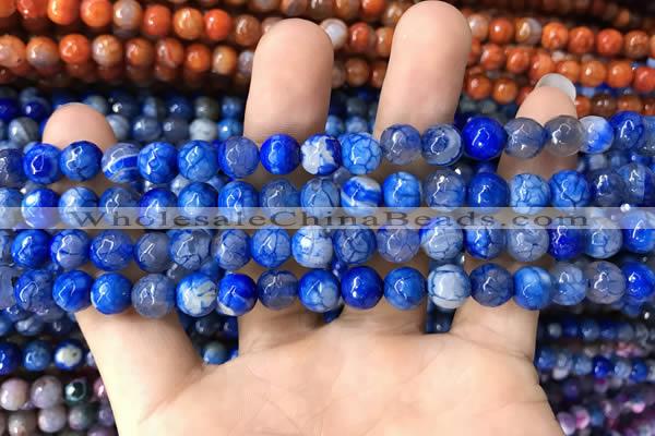 CAA1718 15 inches 8mm faceted round fire crackle agate beads