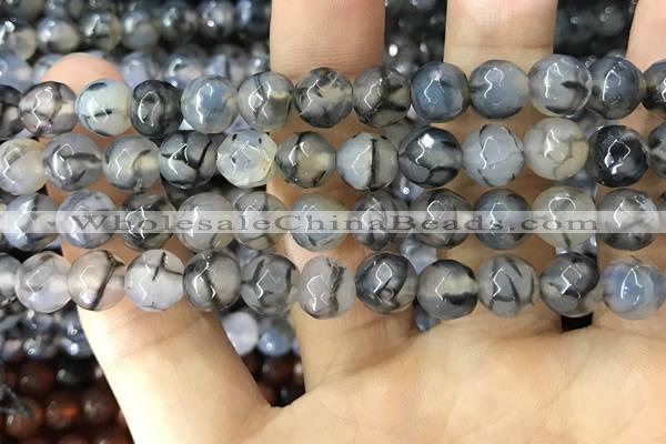 CAA1745 15 inches 12mm faceted round fire crackle agate beads