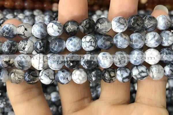 CAA1746 15 inches 12mm faceted round fire crackle agate beads