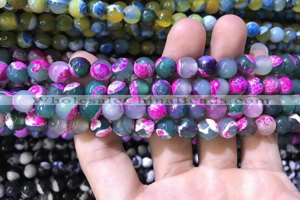 CAA1770 15 inches 8mm faceted round fire crackle agate beads