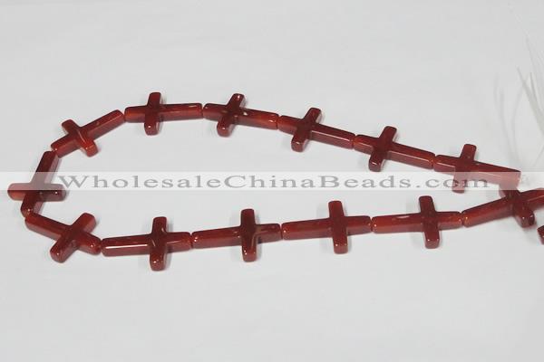 CAA183 15.5 inches 20*30mm cross red agate gemstone beads