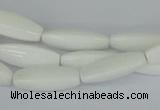 CAA22 15.5 inches 7*20mm faceted rice white agate gemstone beads