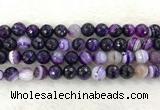 CAA2215 15.5 inches 12mm faceted round banded agate beads