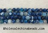 CAA2259 15.5 inches 10mm faceted round banded agate beads