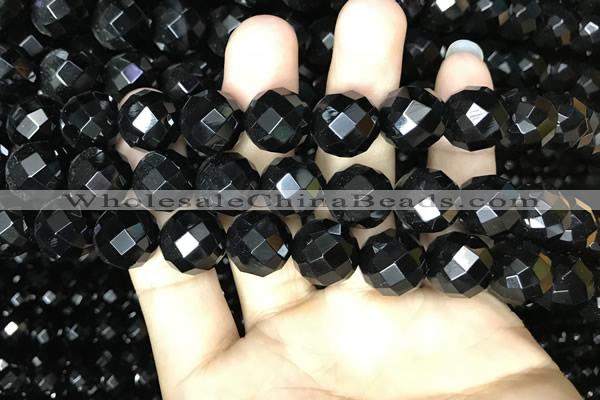 CAA2423 15.5 inches 20mm faceted round black agate beads wholesale