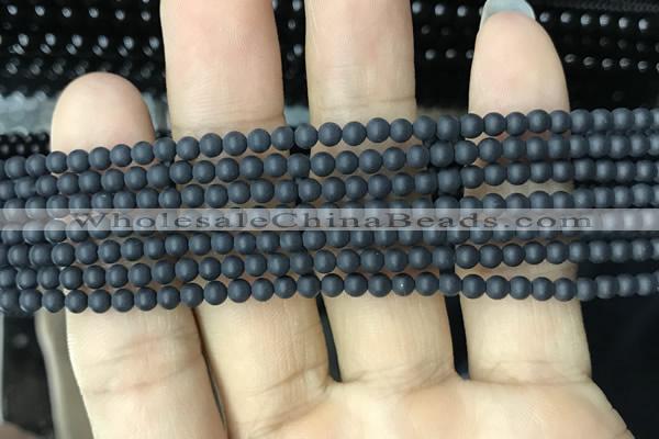 CAA2445 15.5 inches 2mm round matte black agate beads wholesale