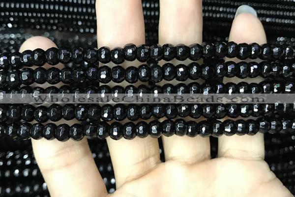 CAA2469 15.5 inches 4*6mm faceted rondelle black agate beads