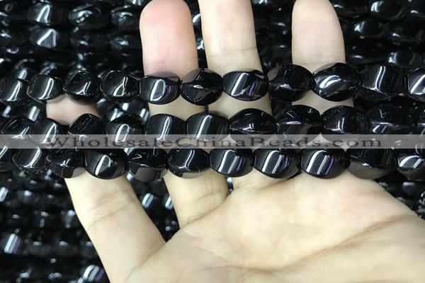 CAA2485 15.5 inches 8*12mm twisted rice black agate beads