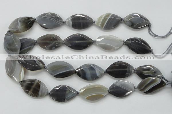 CAA250 15.5 inches 22*30mm faceted marquise grey line agate beads