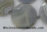 CAA251 15.5 inches 35mm faceted coin grey line agate beads