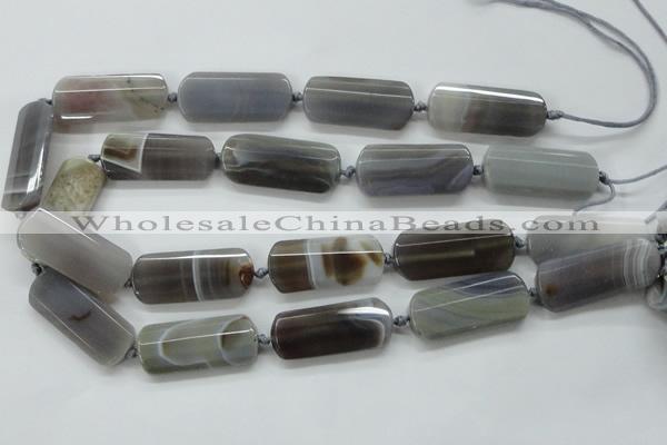 CAA254 15.5 inches 16*38mm faceted rectangle grey line agate beads