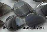 CAA260 15.5 inches 24*32mm twisted & faceted teardrop grey line agate beads