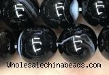 CAA2639 15.5 inches 12mm round banded black agate beads wholesale