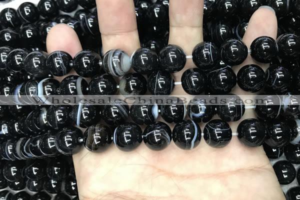 CAA2639 15.5 inches 12mm round banded black agate beads wholesale