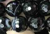 CAA2648 15.5 inches 12mm faceted round banded black agate beads