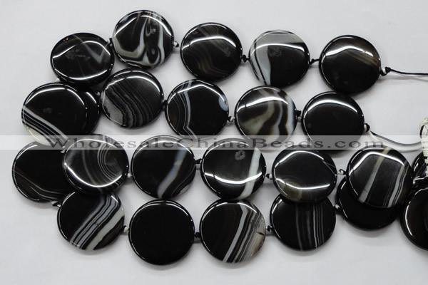 CAA266 15.5 inches 34mm flat round black line agate gemstone beads