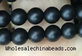 CAA2761 15.5 inches 4mm round matte black agate beads wholesale