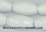 CAA28 15.5 inches 15*30mm faceted rice white agate gemstone beads