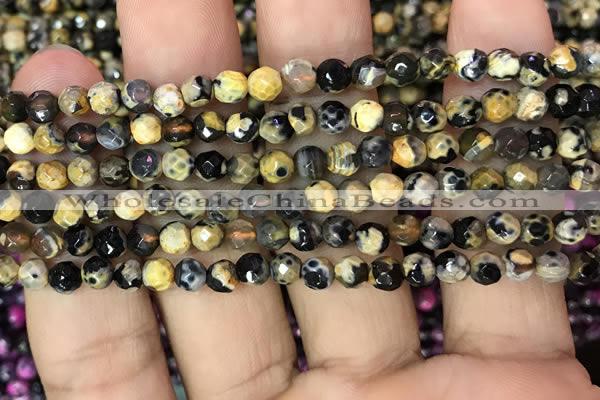 CAA2825 15 inches 4mm faceted round fire crackle agate beads wholesale