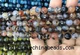 CAA2970 15 inches 8mm faceted round fire crackle agate beads wholesale