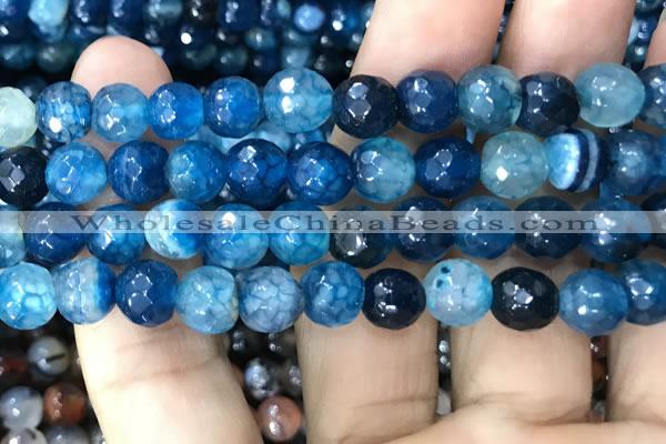 CAA3009 15 inches 8mm faceted round fire crackle agate beads wholesale