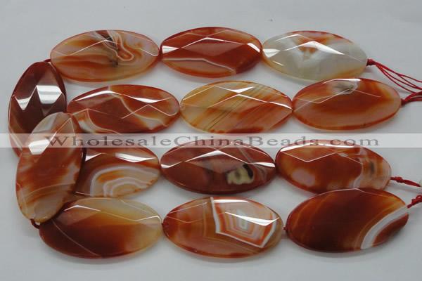 CAA305 15.5 inches 32*52mm faceted oval red line agate beads