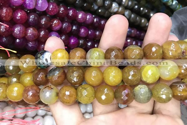 CAA3138 15 inches 12mm faceted round fire crackle agate beads wholesale