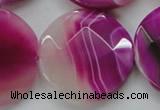 CAA314 15.5 inches 35mm faceted coin fuchsia line agate beads