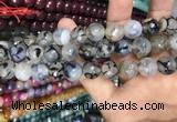 CAA3151 15 inches 12mm faceted round fire crackle agate beads wholesale