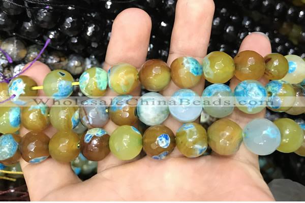 CAA3157 15 inches 12mm faceted round fire crackle agate beads wholesale