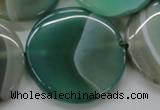 CAA333 15.5 inches 34mm flat round green line agate beads