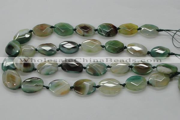 CAA337 15.5 inches 18*25mm faceted oval green line agate beads