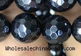 CAA3558 15.5 inches 12mm faceted round AB-color black agate beads