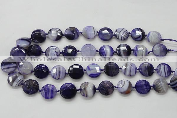 CAA356 15.5 inches 18mm faceted coin violet line agate beads